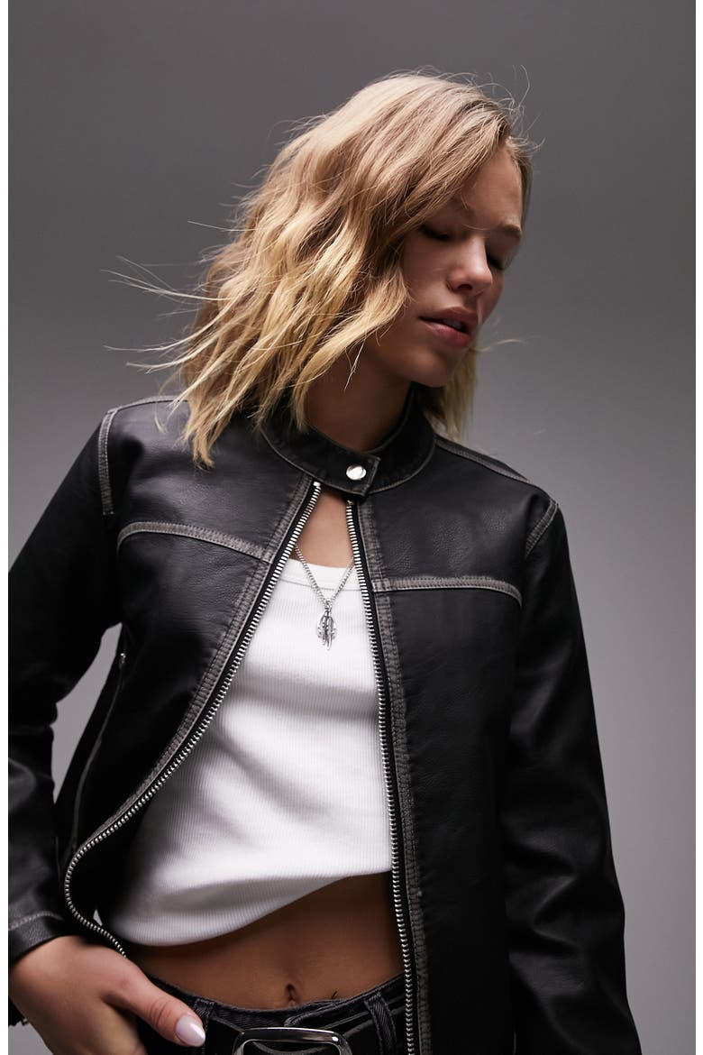 Faux Leather Jacket, Alternate, color, BLACK