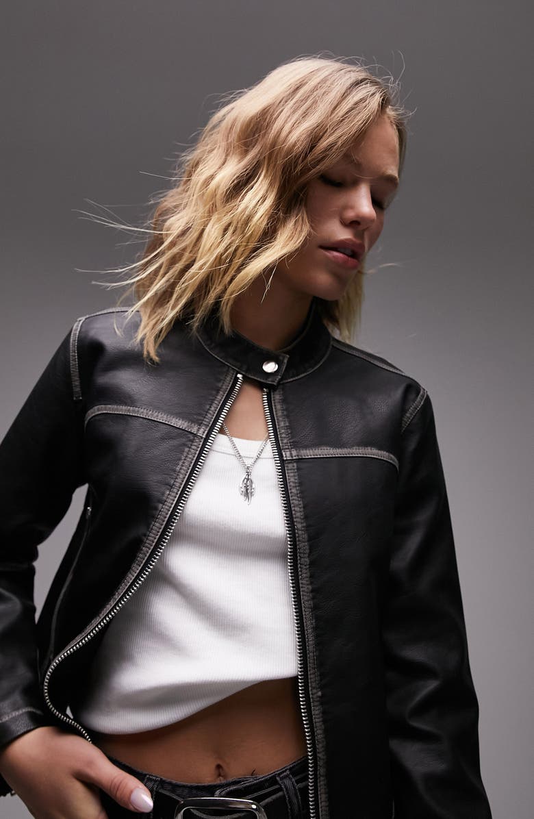 Topshop Faux Leather Jacket, Alternate, color, 