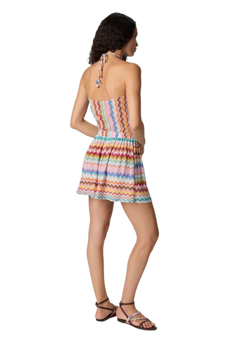 Short Jumpsuit In Lamé Viscose With Pixel-effect Zigzag Pattern, Alternate, color, Multicoloured