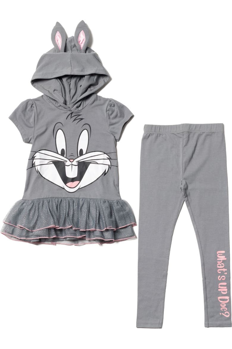Buggs Bunny 2-Piece Hooded Tee and Leggings Set, Main, color, Bugs Bunny Grey Pink