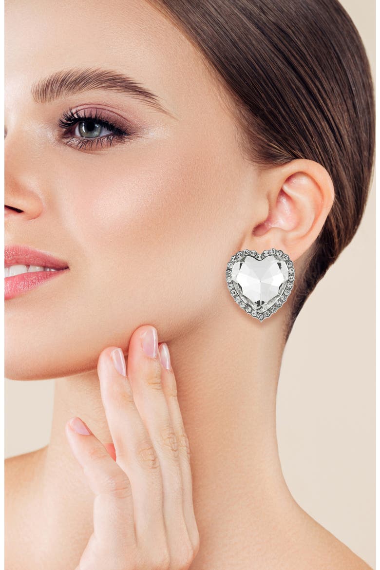 Heart Statement Stud Earrings, Alternate, color, SILVER/WHITE
