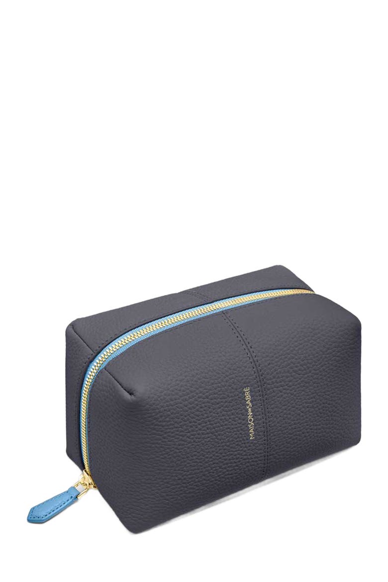 Leather Beauty Pouch, Alternate, color, Graphite Sky