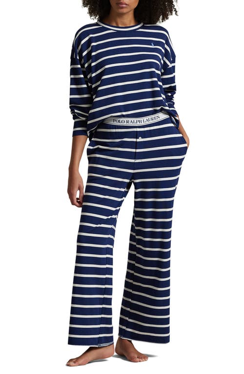 Shop Polo Ralph Lauren Sweatshirt & Wide Leg Pajamas In Sailing Stripe