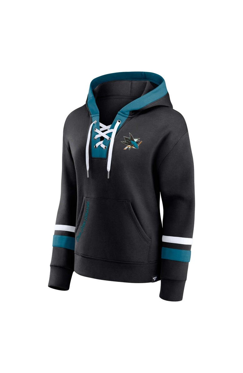 FANATICS Women's Fanatics Branded Black San Jose Sharks Bombastic Exclusive Lace-Up Pullover Hoodie, Alternate, color,