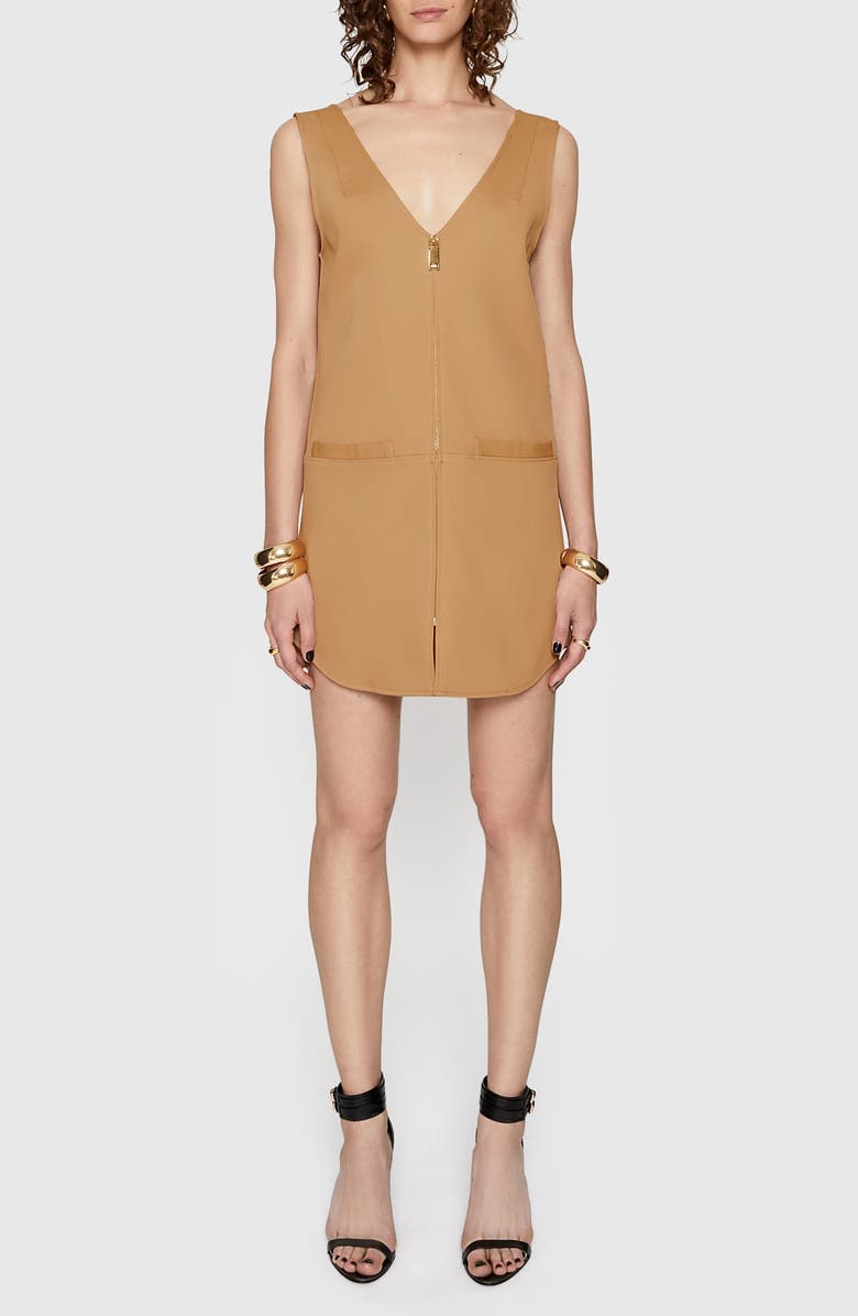 Rebecca Minkoff Adrian Sleeveless Zip-Up Dress, Main, color, Caramel