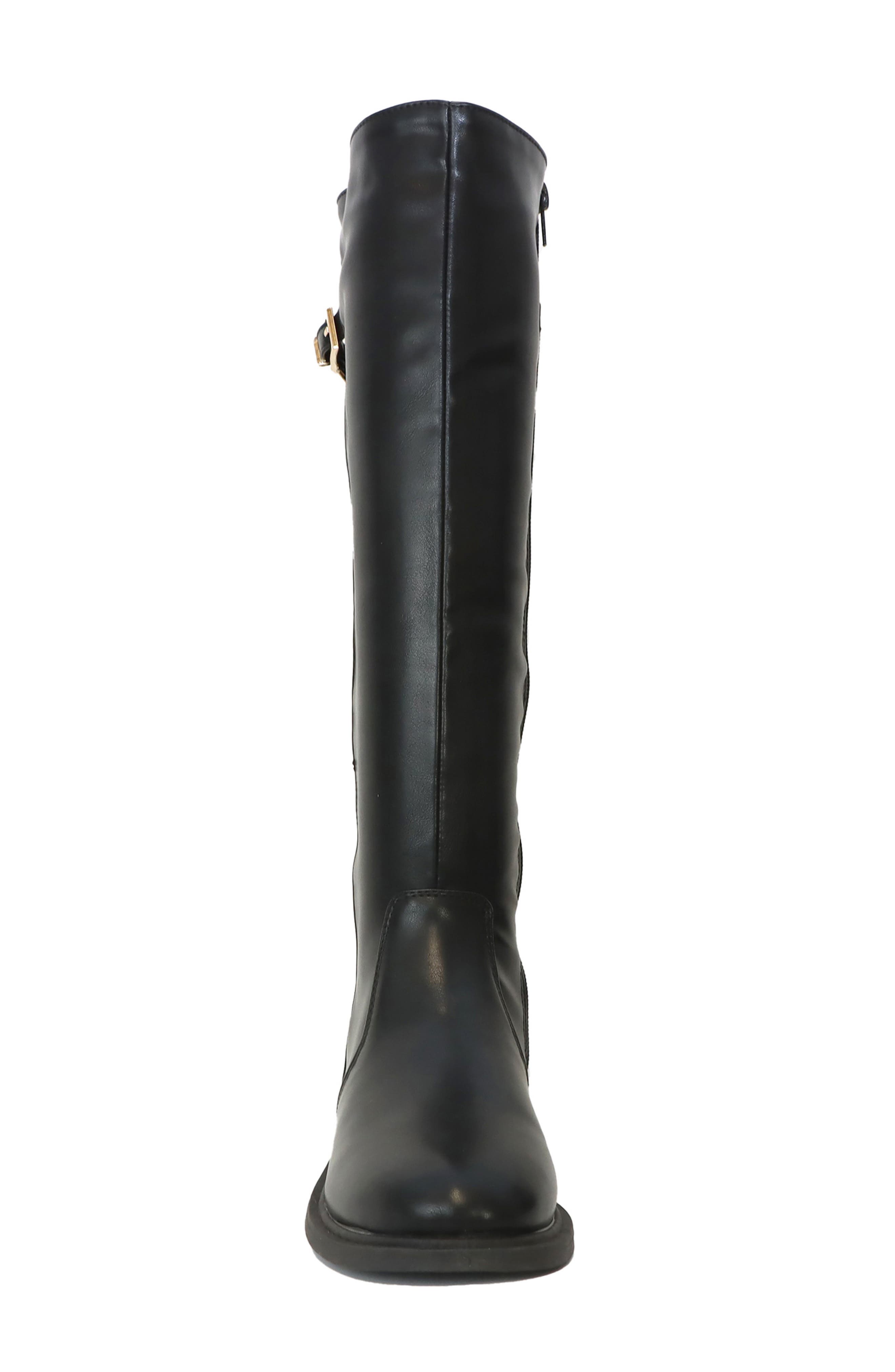Erin Faux Leather Buckle Tall Boot, Alternate, color, BLACK