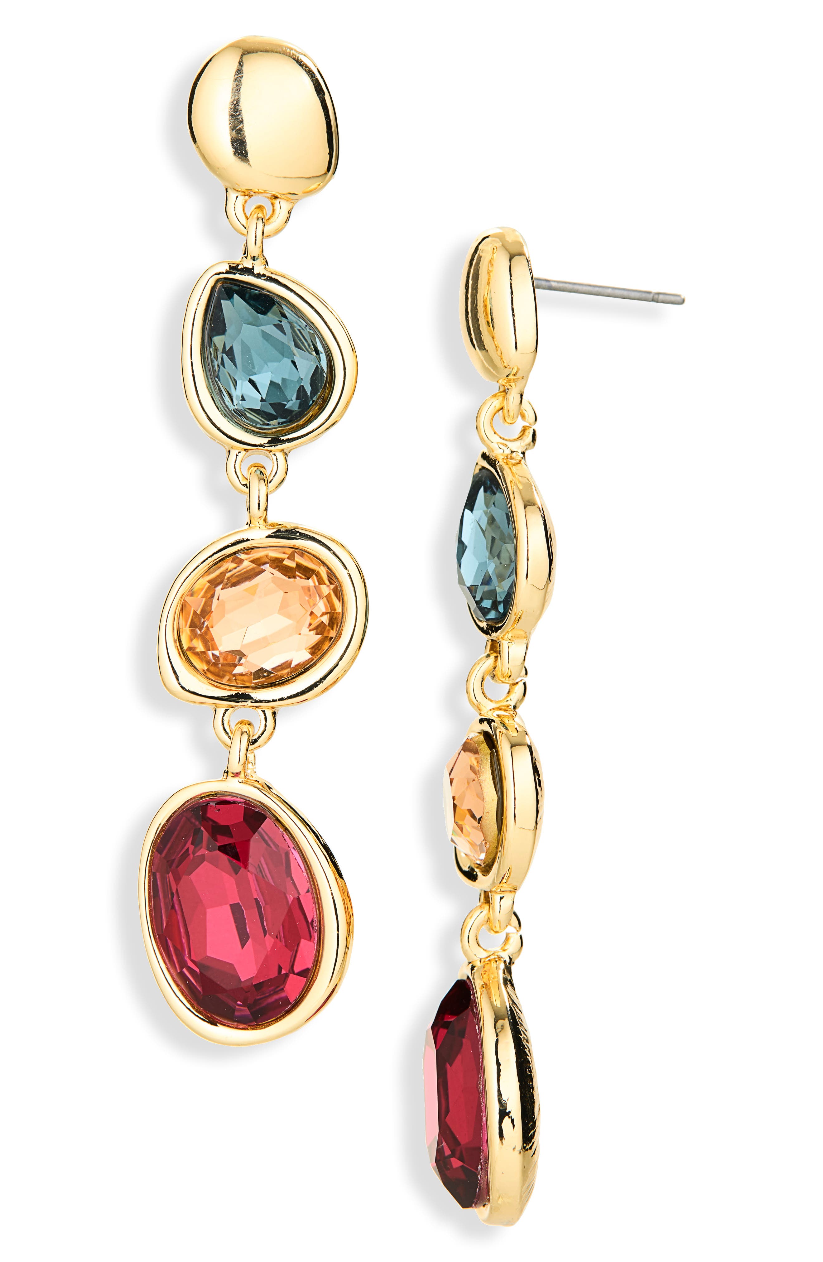 Mixed Crystal Linear Drop Earrings