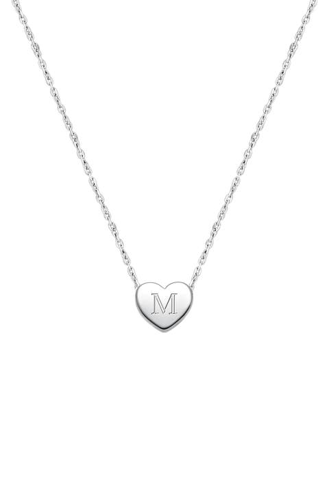 Sterling Silver Mini Sliding Heart & Engraved Initial 12-14" Necklace
