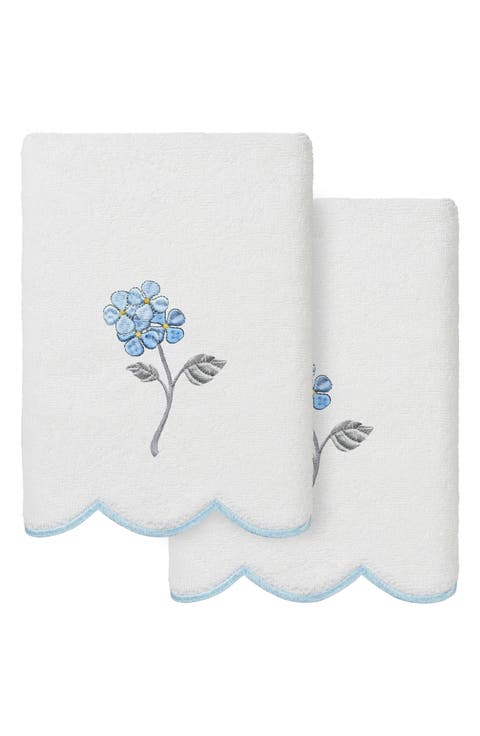 Hydea Embroidered Scallop 2-Piece Hand Towel Set