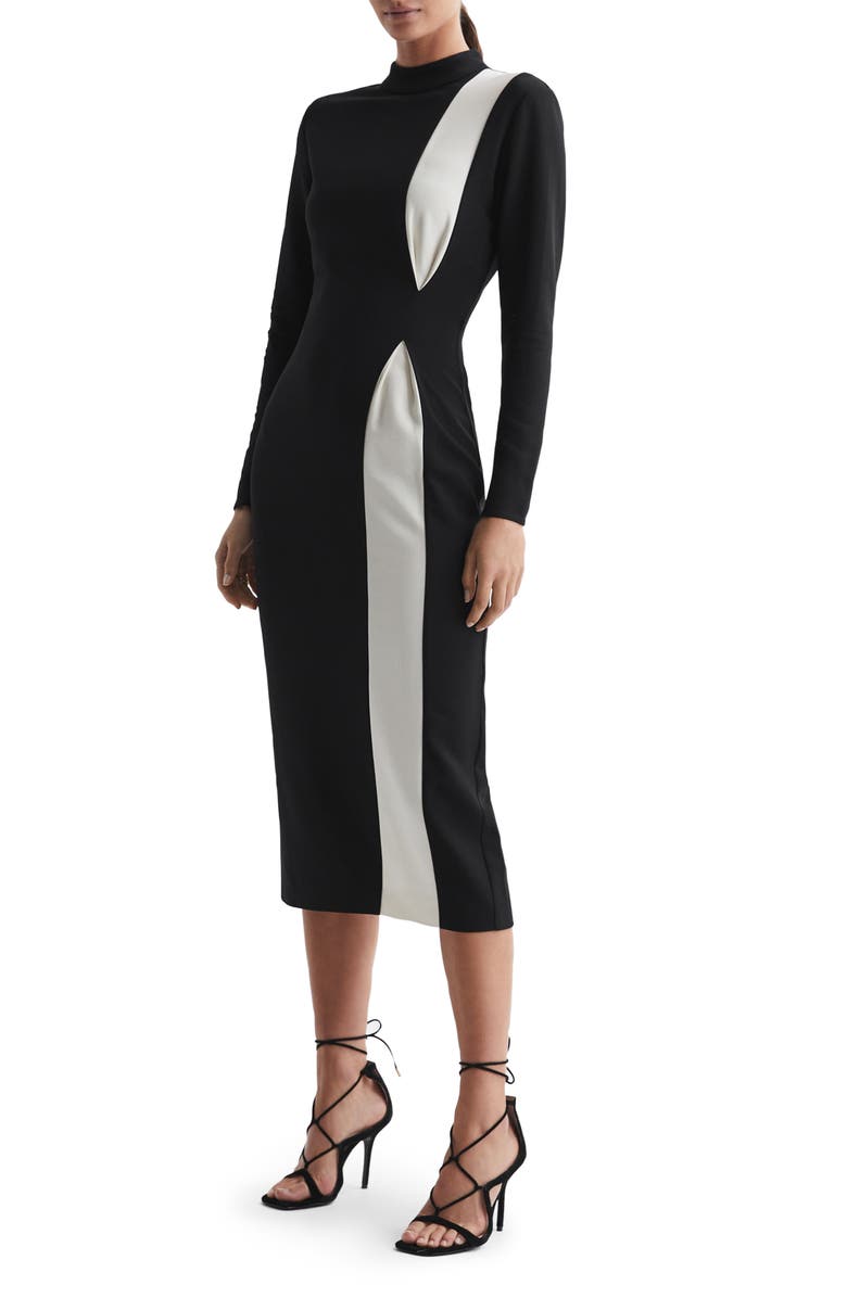 Reiss Millie Colorblock Long Sleeve Midi Dress, Main, color,