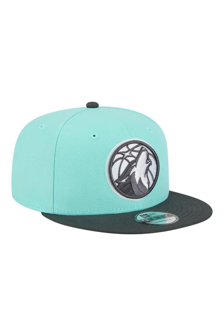 Men's New Era Turquoise/Charcoal Minnesota Timberwolves Color Pack Two-Tone 9FIFTY Snapback Hat, Alternate, color, Turquoise