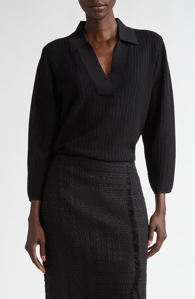 ST. JOHN Plaid Knit Polo Sweater, Main, color,