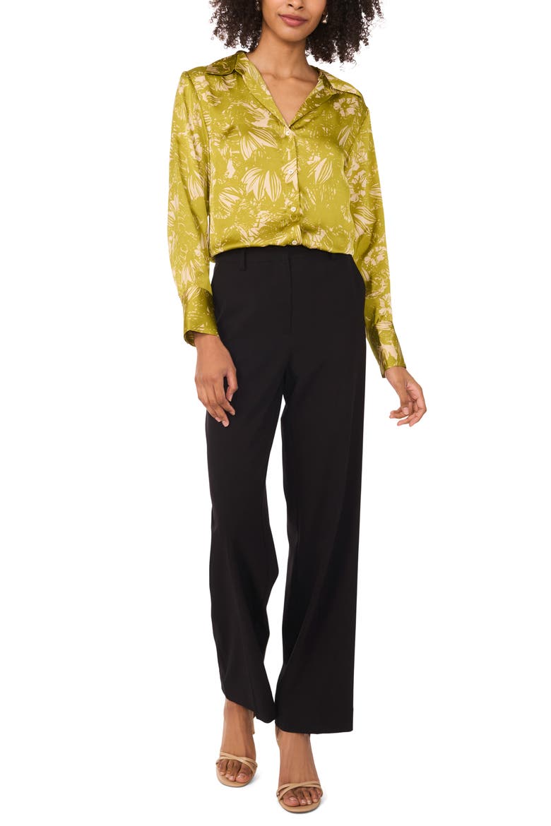 Charmeuse Button-Up Top, Alternate, color, GREEN OASIS
