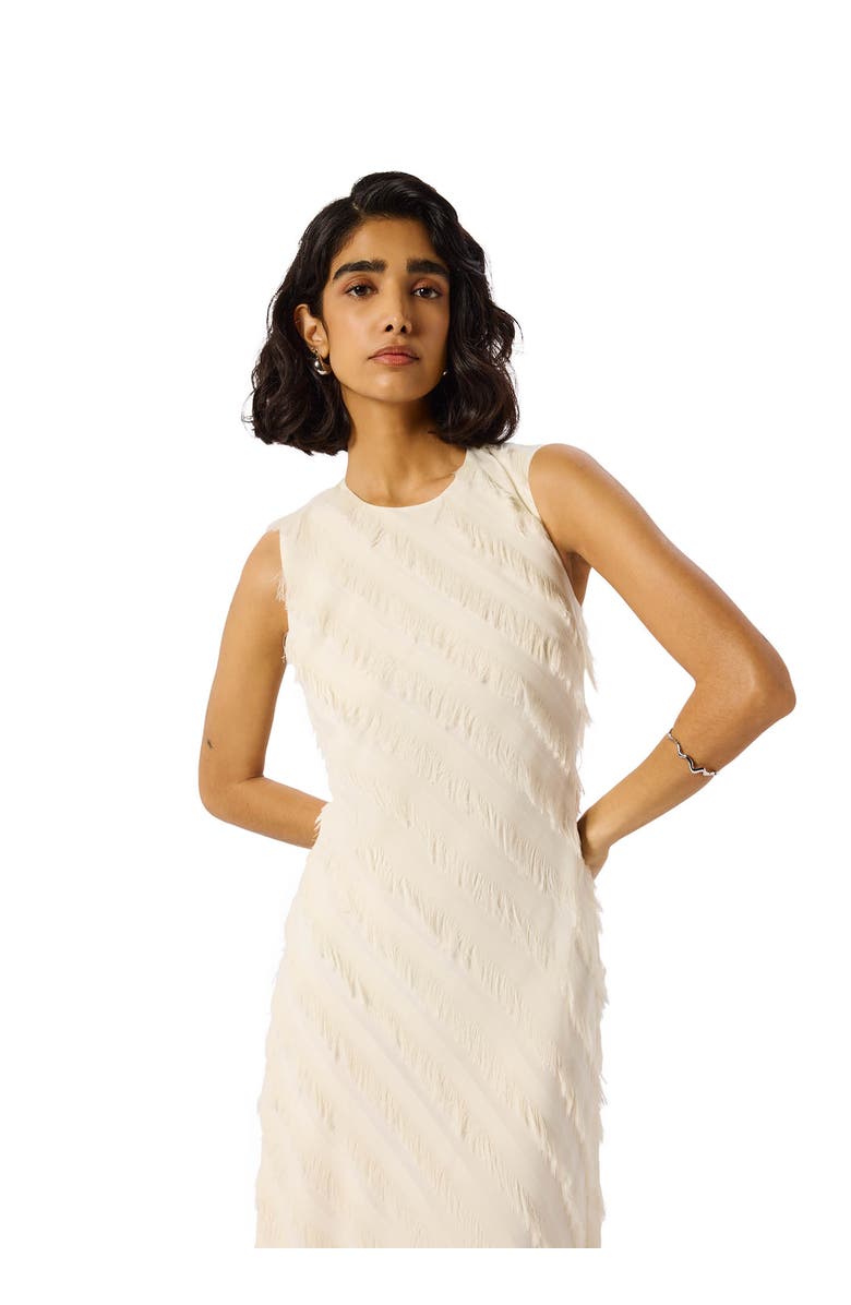 Whistles Fringe Textured Midi Dress, Alternate, color, Ivory