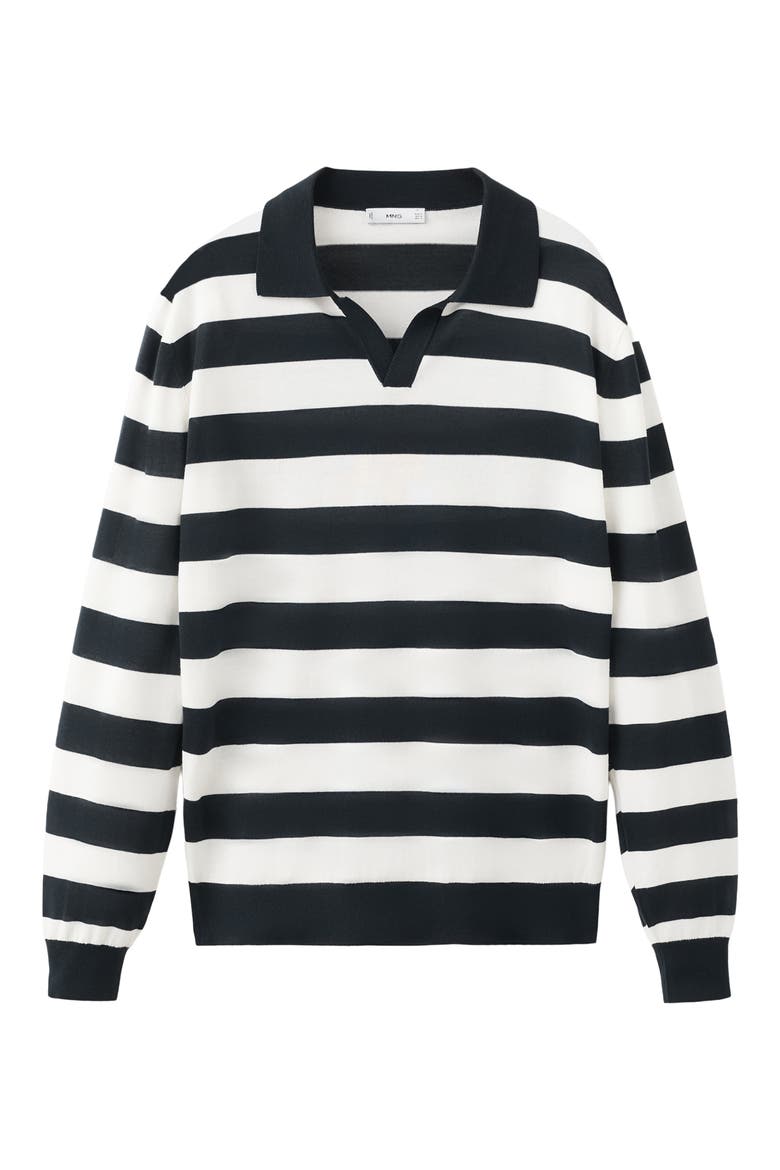Fine Knit Long Sleeve Stripe Polo, Alternate, color, NAVY
