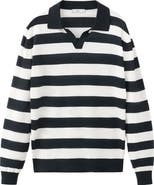MANGO Fine Knit Long Sleeve Stripe Polo