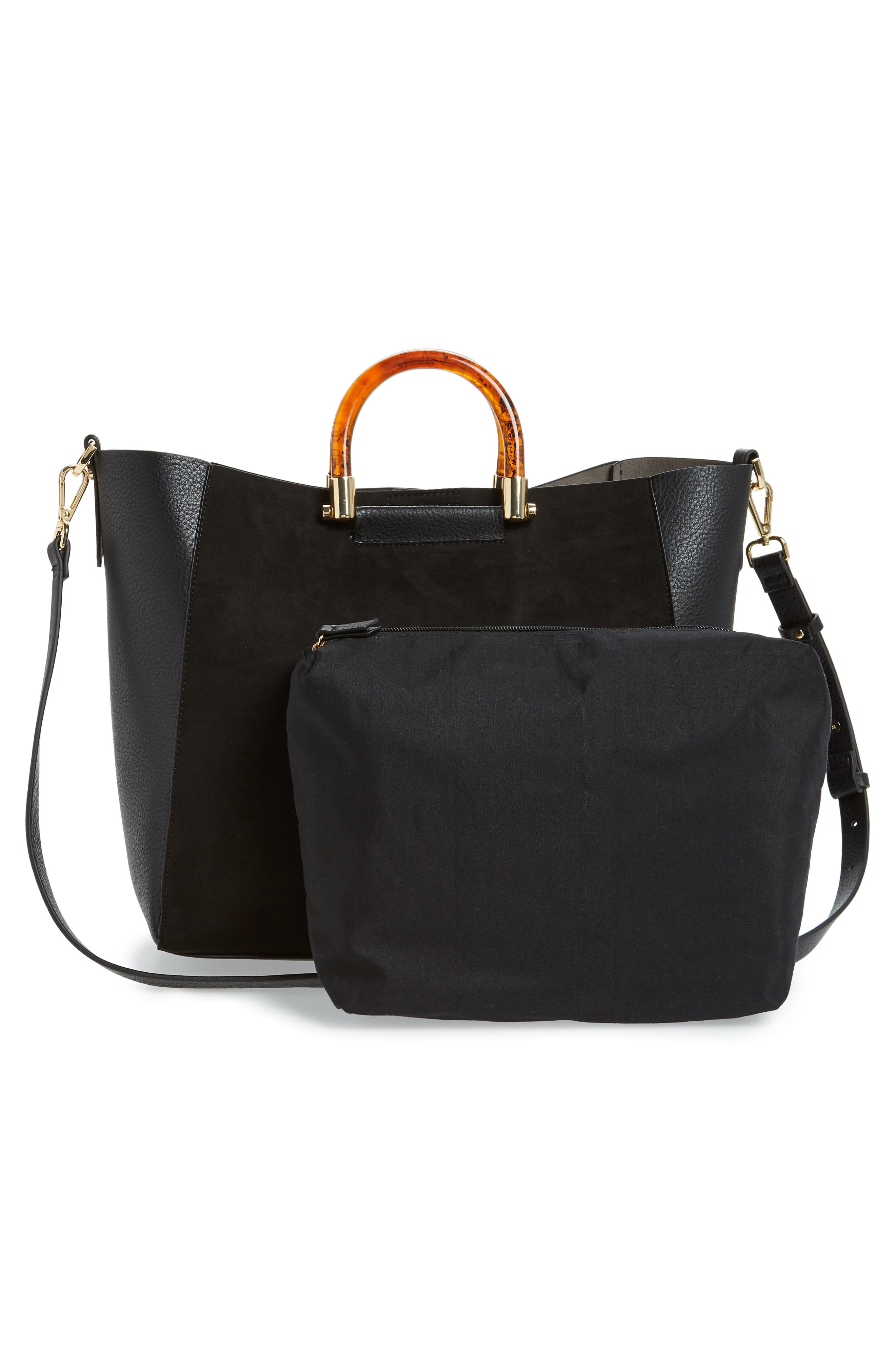 Topshop Sallie Faux Leather Shopper, Alternate, color, 