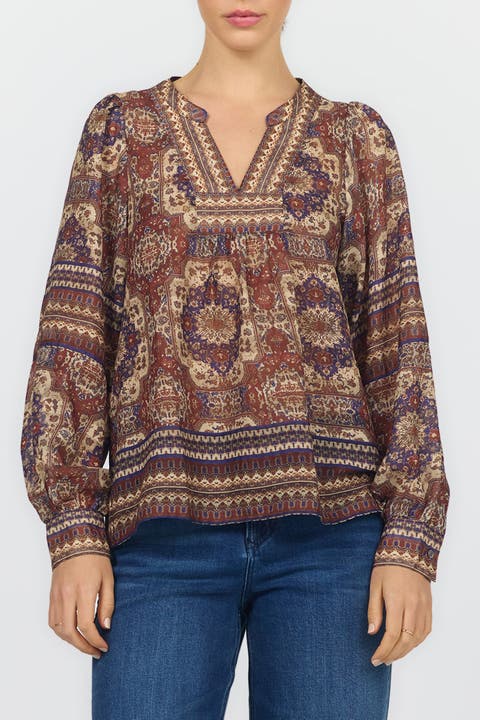 Maisy V-neck Printed Pop Over Blouse