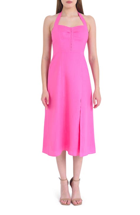 Simone Halter Neck Linen Midi Dress