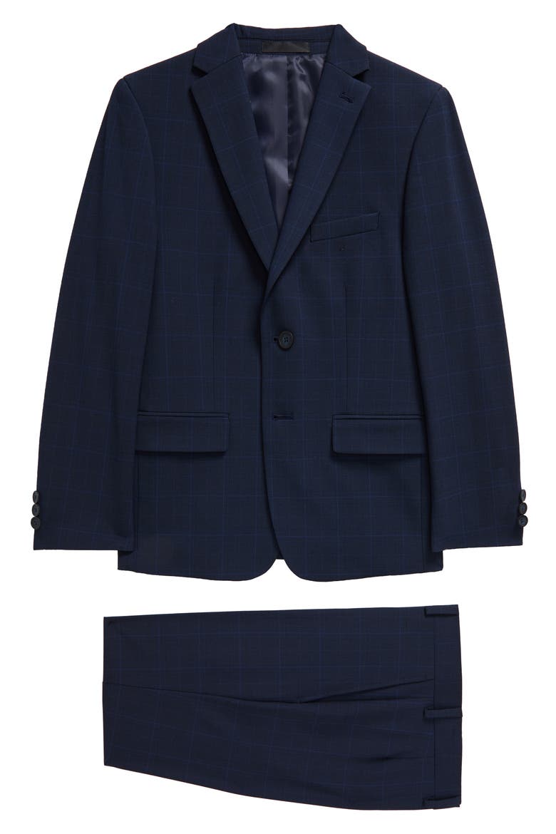 Kids' Blue Plaid Skinny Suit, Main, color, BLUE