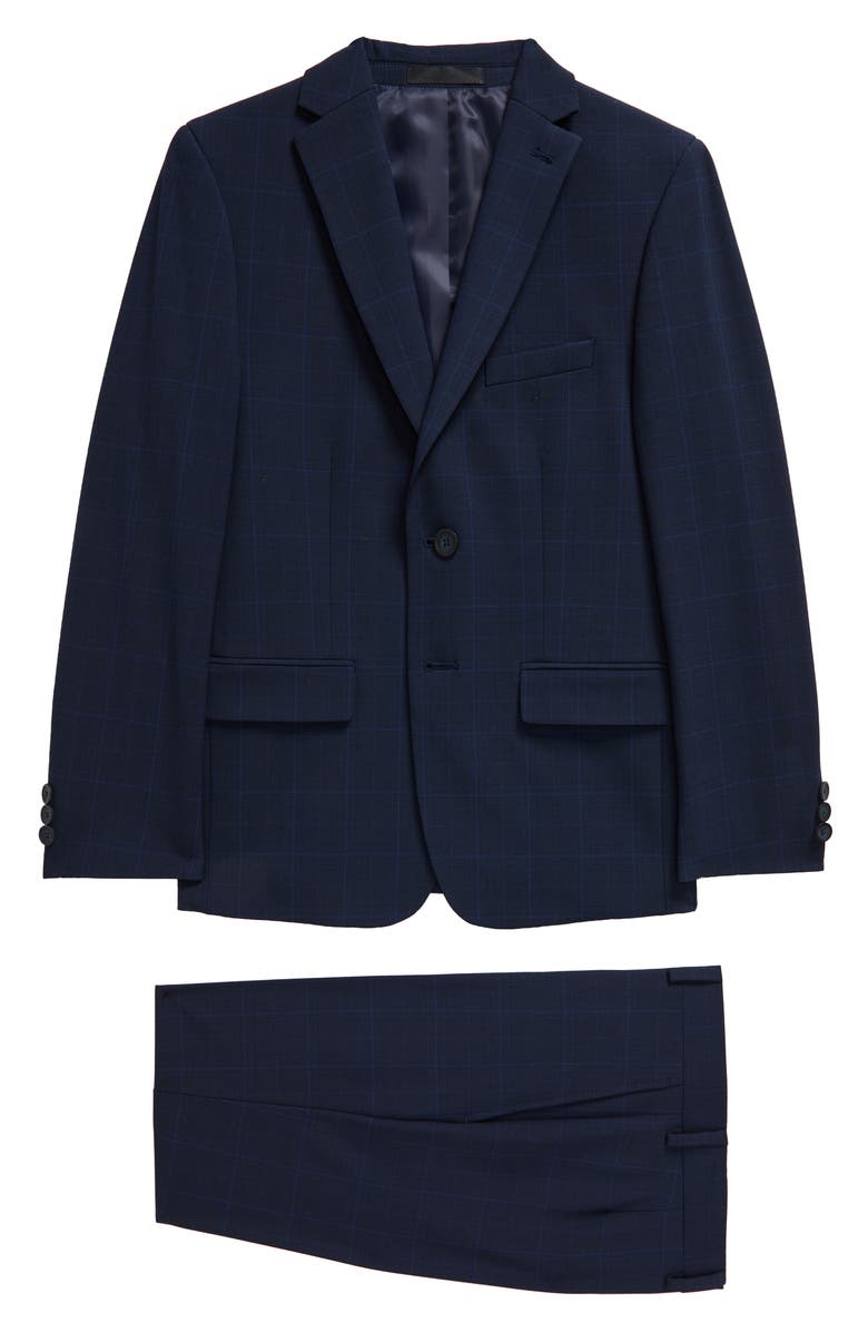 Andrew Marc Kids' Blue Plaid Skinny Suit, Main, color, Blue
