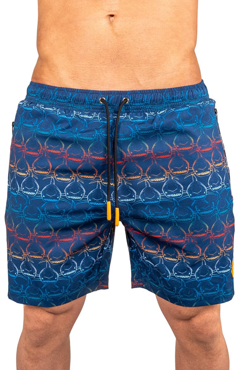 Maceoo Swim Lion Shark Wave Swim Trunks, Main, color, Blue