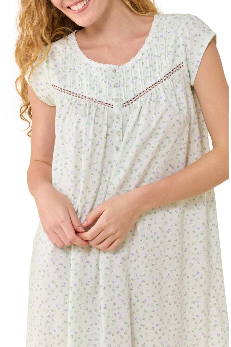 Floral Cotton Short Nightgown, Alternate, color, SAGE FLORAL