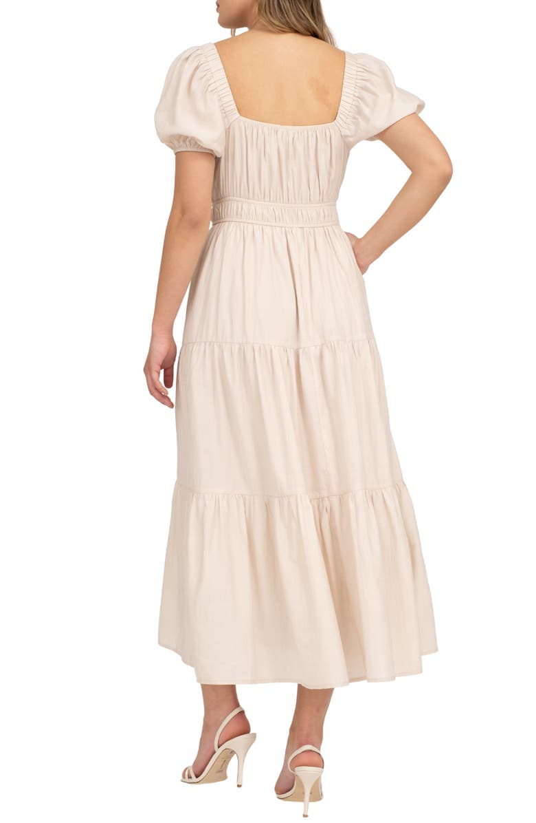 AUGUST SKY Puff Sleeve Tiered Maxi Dress, Alternate, color, Khaki