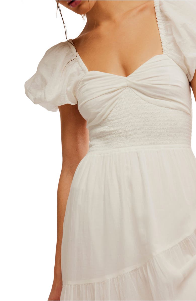 Free People Sundrenched Smocked Puff Sleeve Maxi Dress, Alternate, color, White