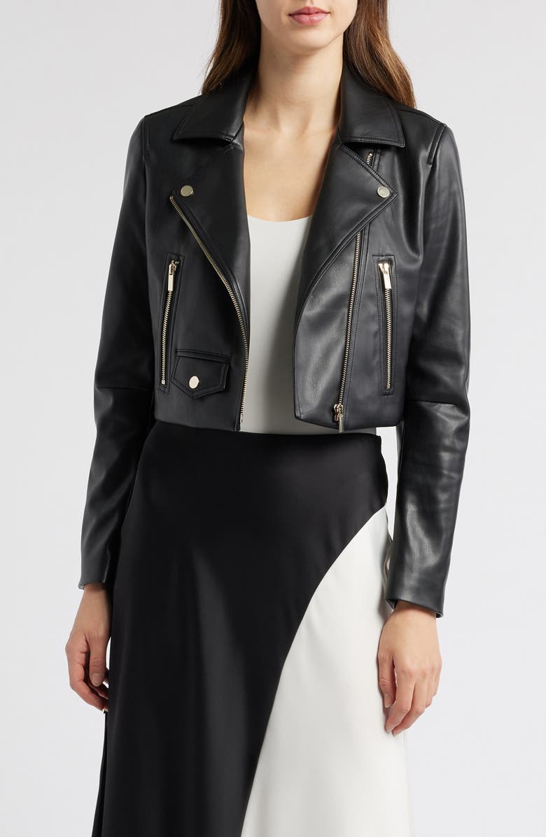Anne Klein Faux Leather Moto Jacket, Main, color, 