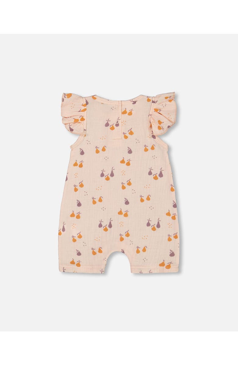 Deux par Deux Baby Girl's Printed Muslin One Piece Romper Peach With Pears, Alternate, color,