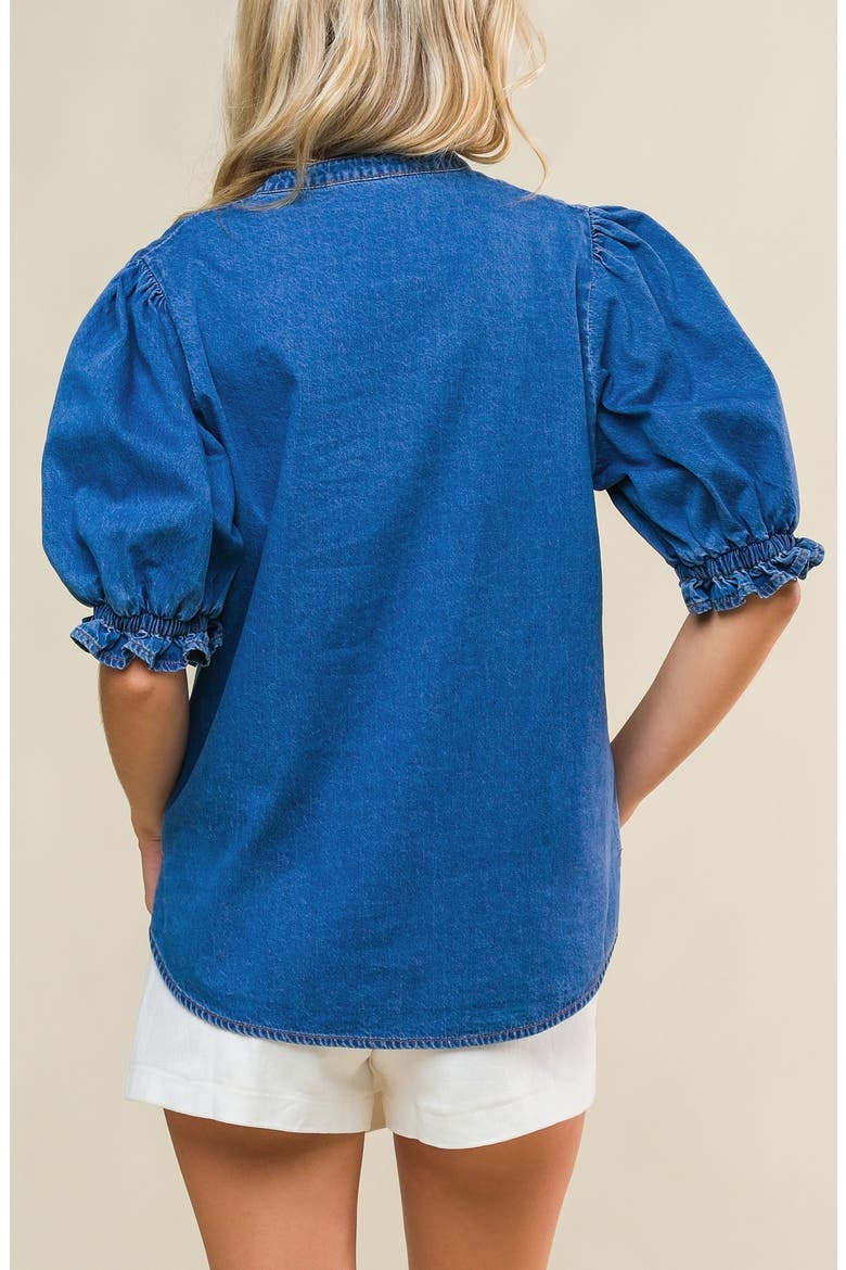 Puff Sleeve Denim Top, Alternate, color, MEDIUM INDIGO