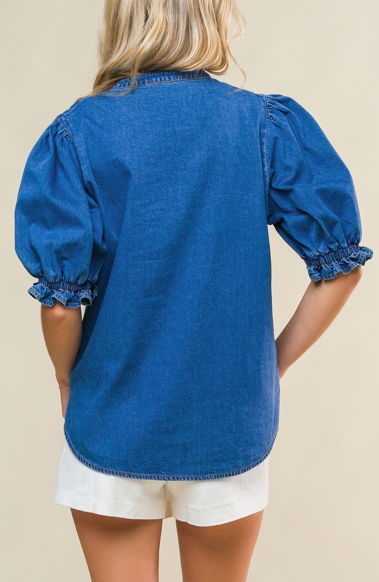 FLYING TOMATO Puff Sleeve Denim Top, Alternate, color, Medium Indigo