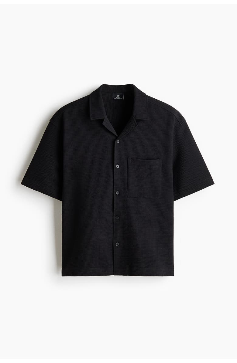 H&M Relaxed Fit Waffled Resort Shirt, Main, color, Black