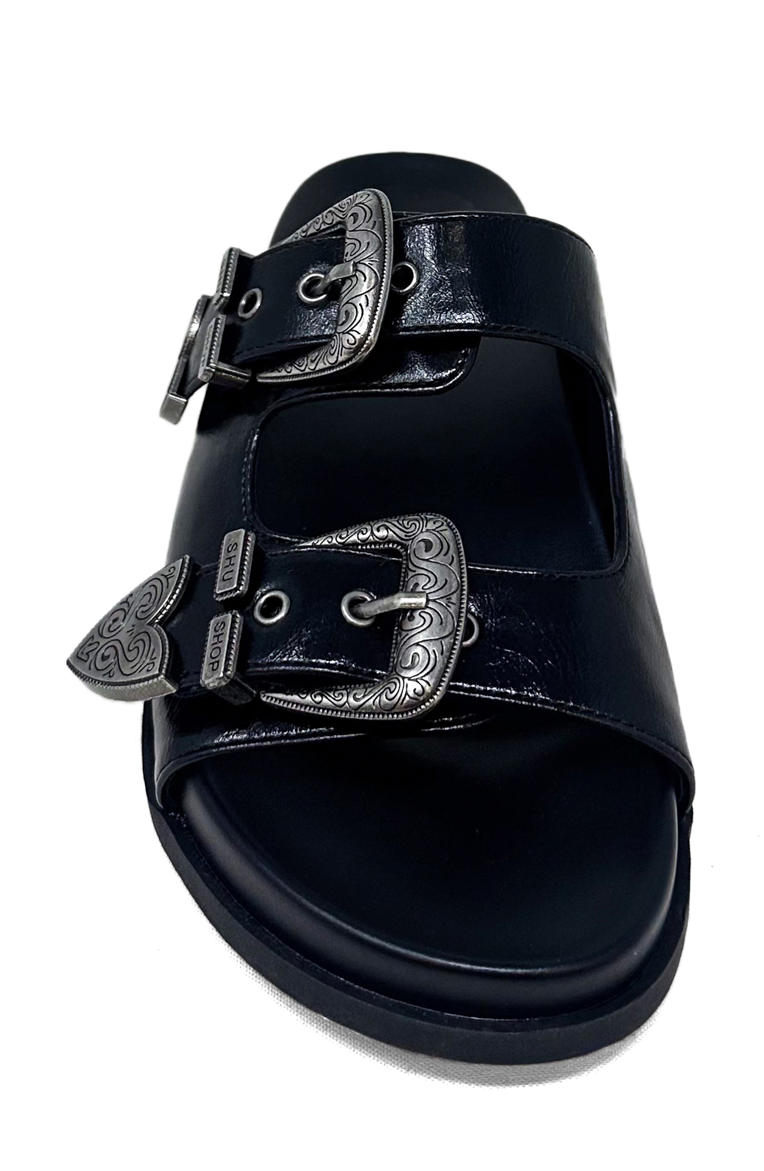 SHUSHOP Dolly Two-Strap Sandal, Alternate, color, Black