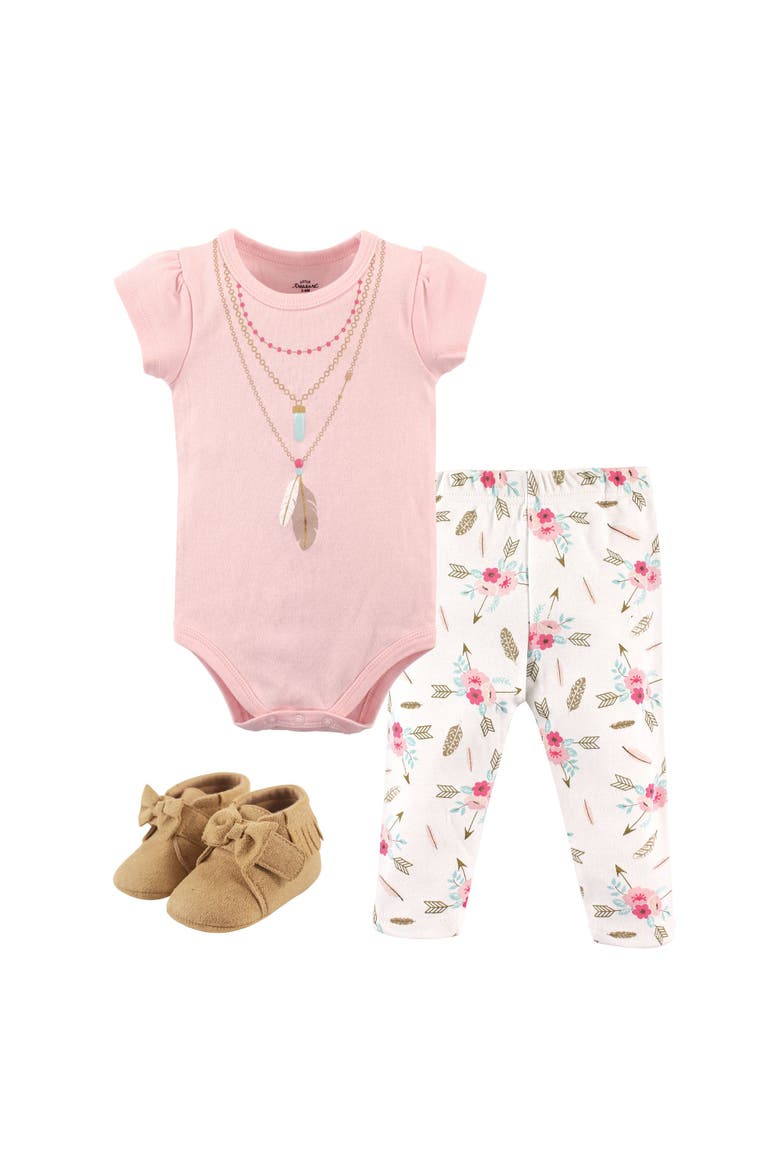 Little One's Cotton Outfit Set Bodysuit, Pants, and Matching Shoes, Main, color, Boho