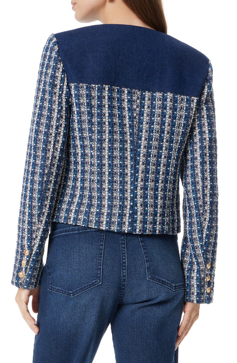 Sam Edelman Fiona Double Breasted Denim & Tweed Jacket, Alternate, color,