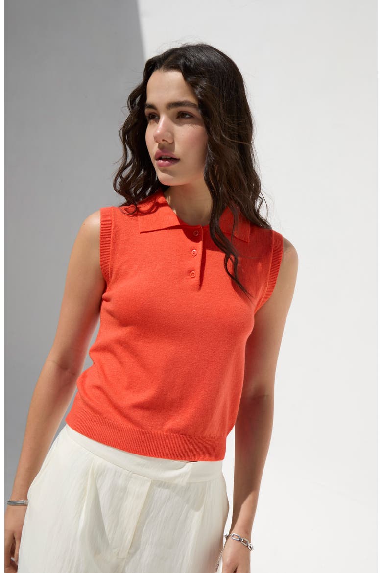 Cassio Sleeveless Polo Sweater, Alternate, color, RED