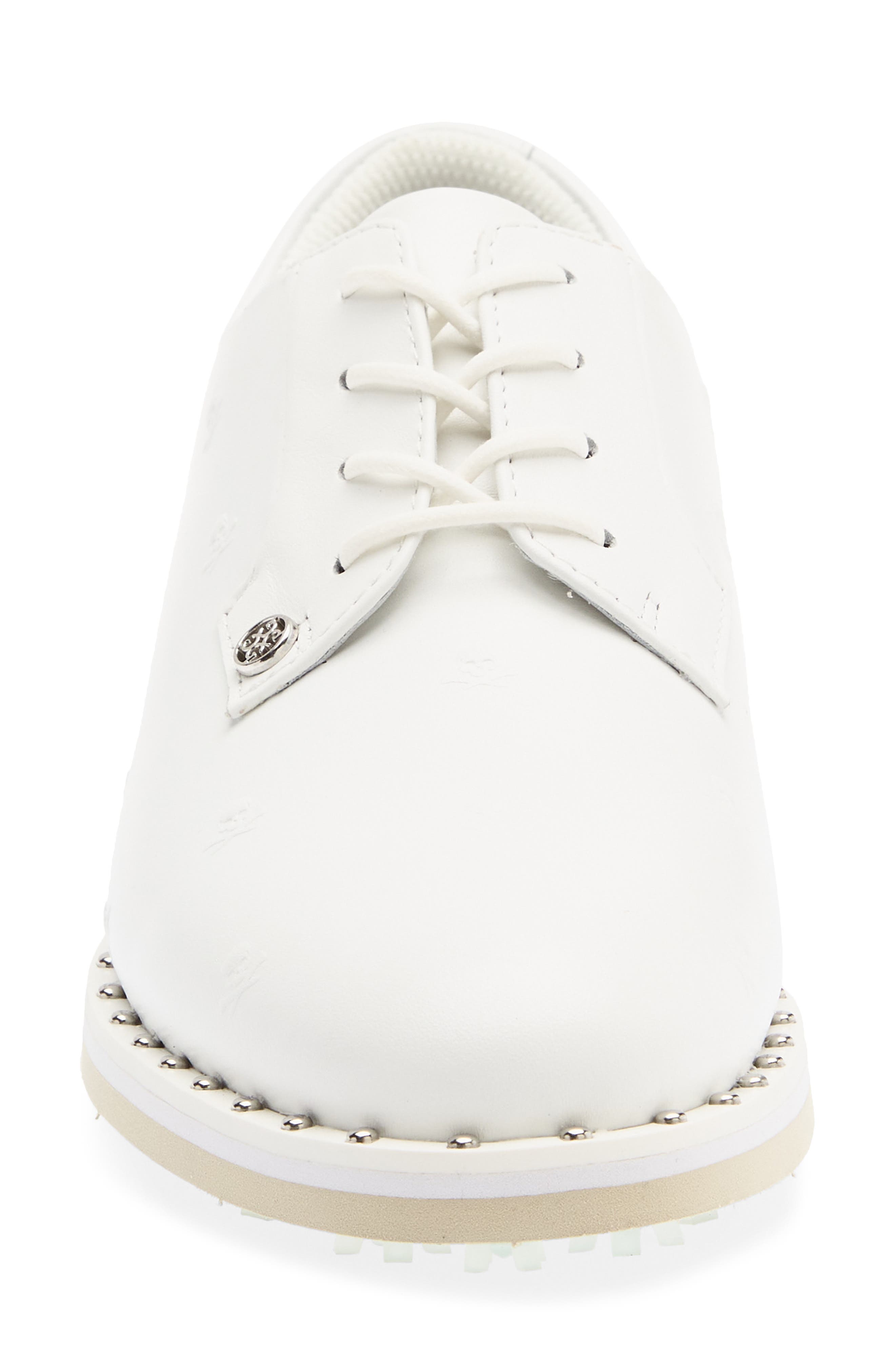 Gallivanter Studded Leather Golf Shoe, Alternate, color, SNOW/ STONE