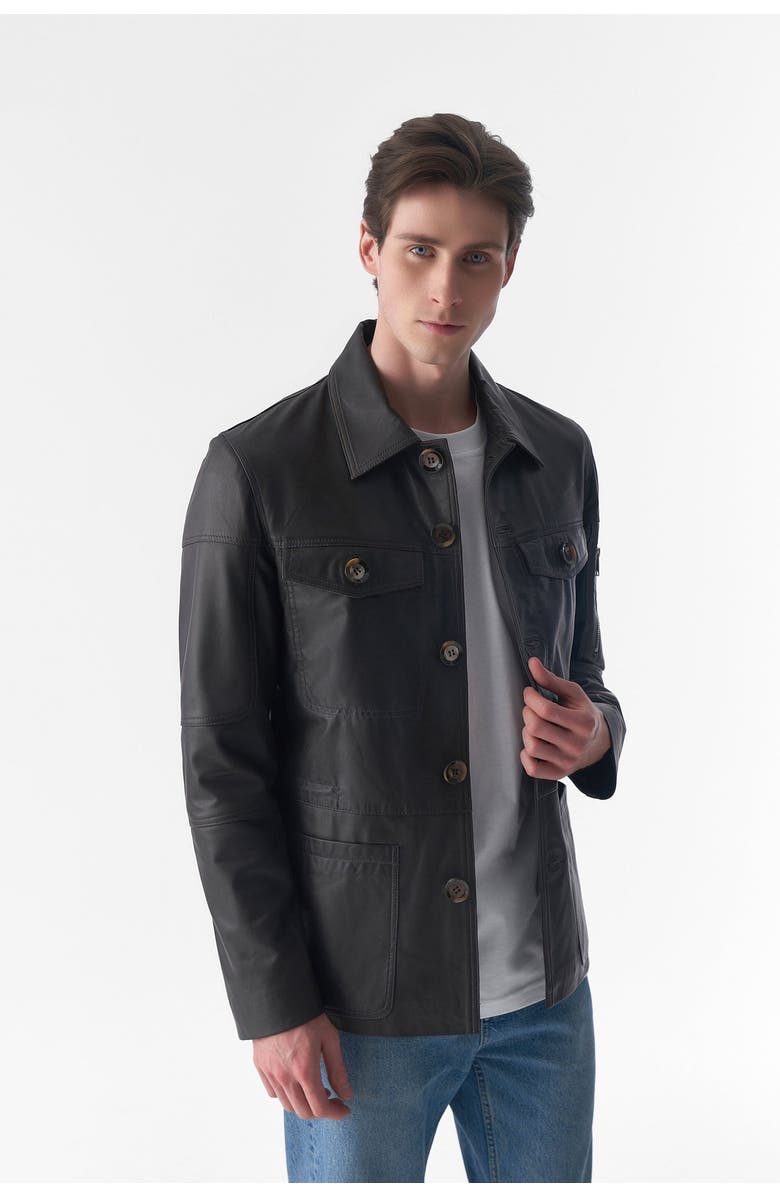 Furniq UK Alexander Leather Jacket, Main, color, Dark Brown