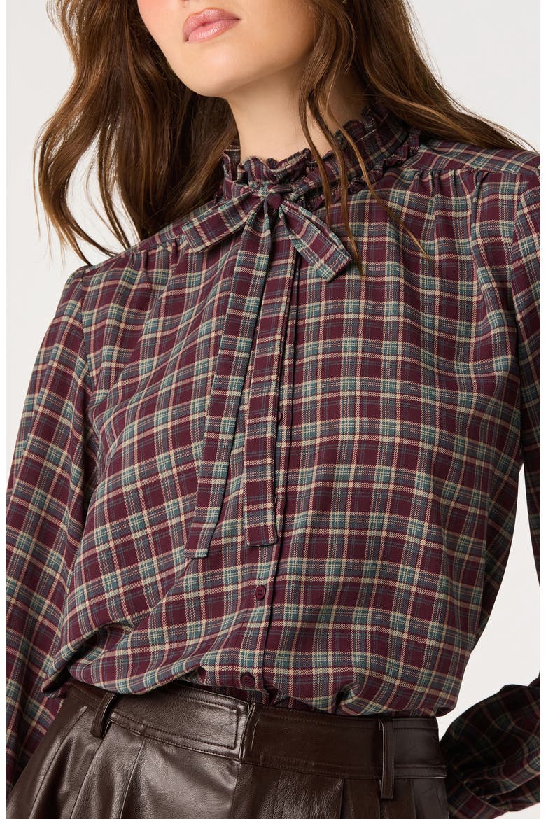 Alyssa Plaid Tie Neck Top, Alternate, color, EGGPLANT PLAID