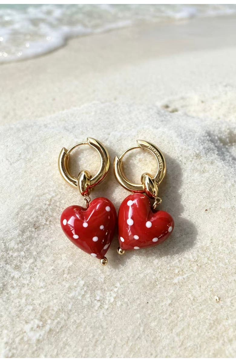 Classicharms Esmée Red Dot Murano Heart Drop Earrings, Alternate, color, Red