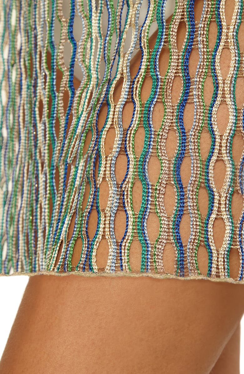 Becca Desert Dancer Metallic Long Sleeve Sheer Cover-Up Dress, Alternate, color, Sky Blue Multi