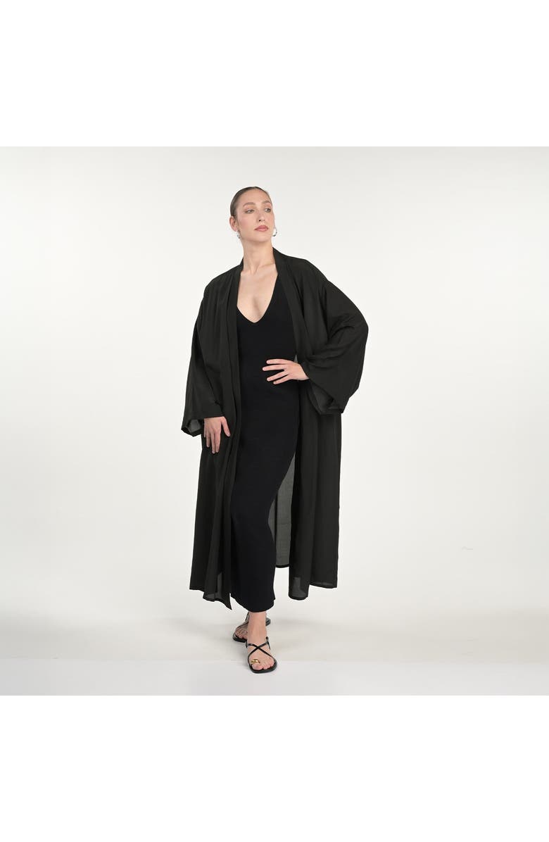 Silk&Soul Lily Of The Valley Silk Robe, Alternate, color, Black