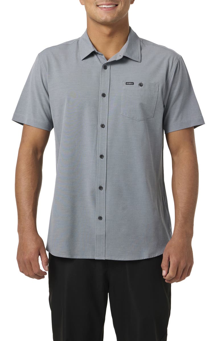 O'Neill Heathered Short Sleeve Button-Up Shirt, Main, color, 
