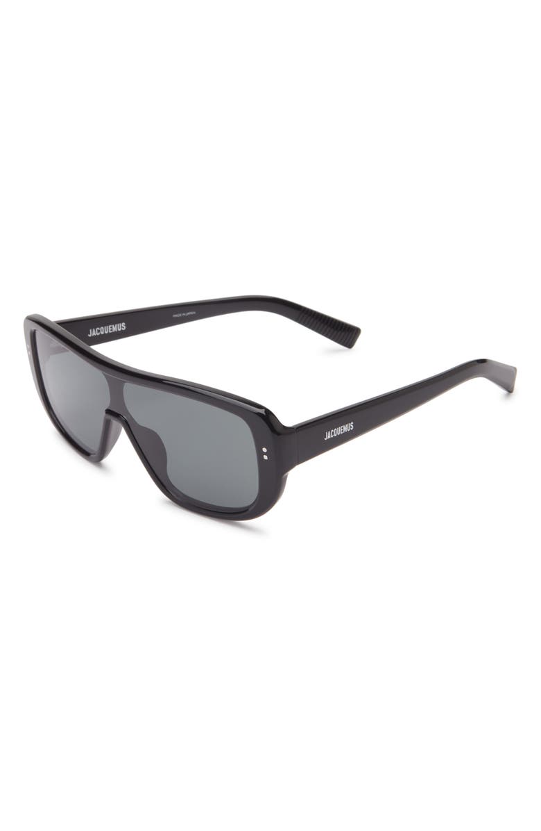 Jacquemus Polarized Shield Sunglasses, Alternate, color, Black/ Silver/ Grey