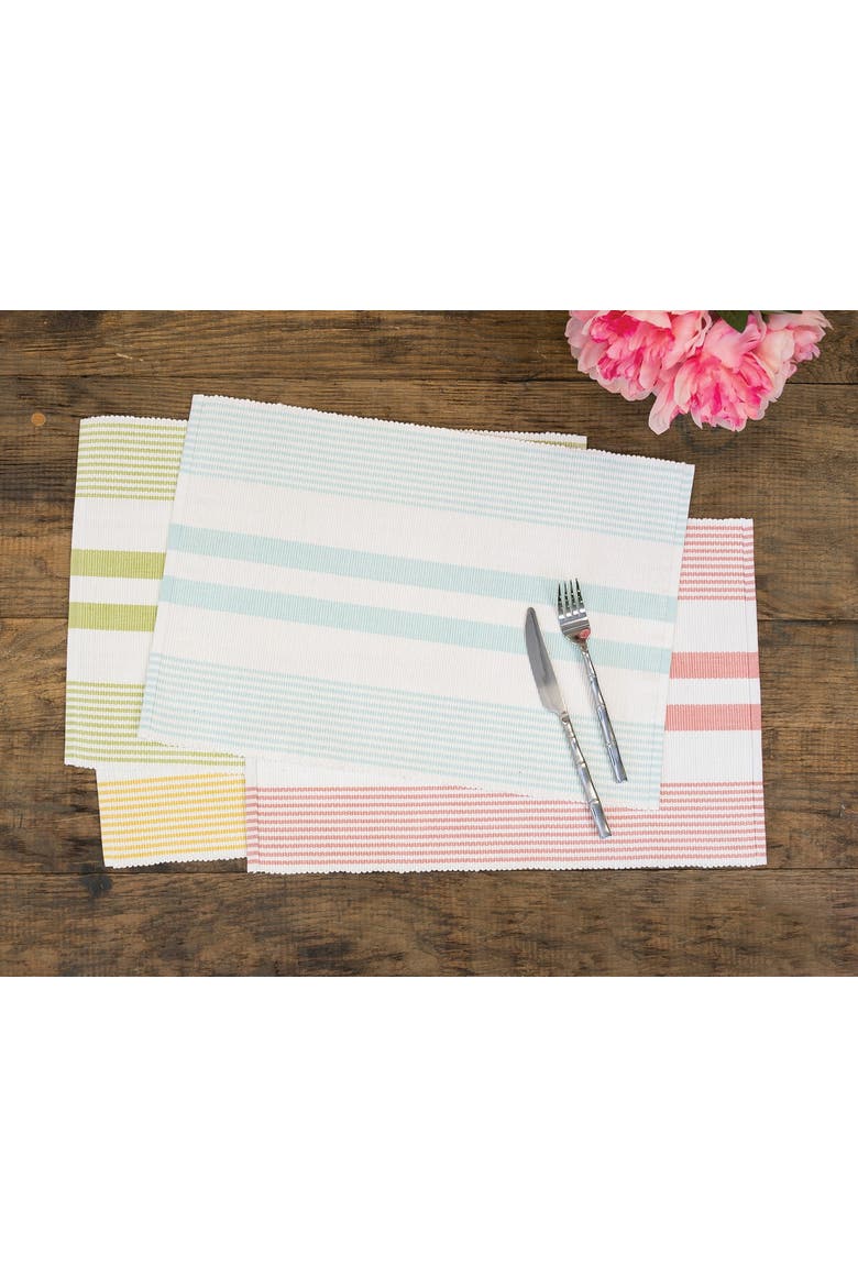 Blue & White Stripe Cotton July 4th Woven Placemats Set of 6, 13" x 19", Alternate, color, Blue