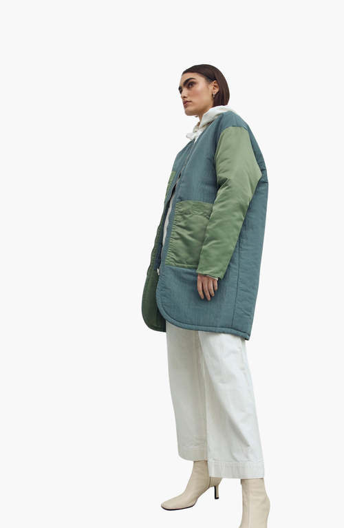 Caalo Reversible Sustainable Down Coat In Olive Green/dark Teal