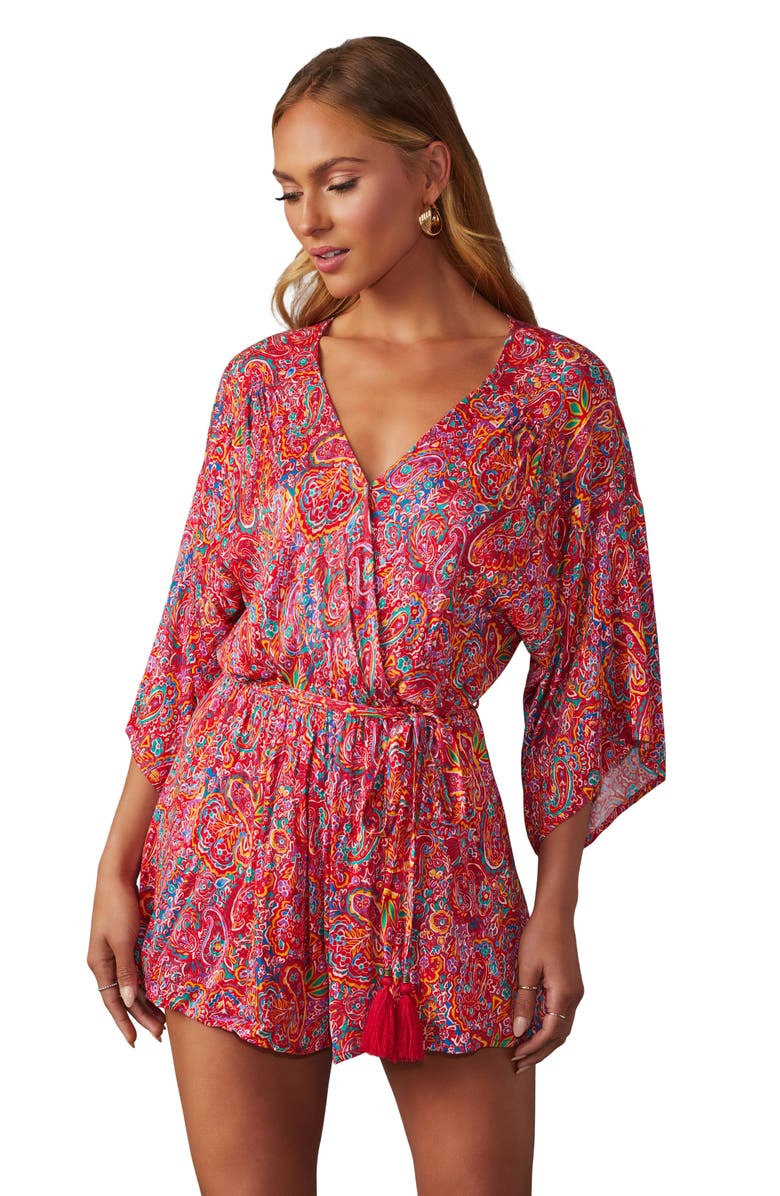 VICI Collection Halona Print Tie Waist Romper, Alternate, color,