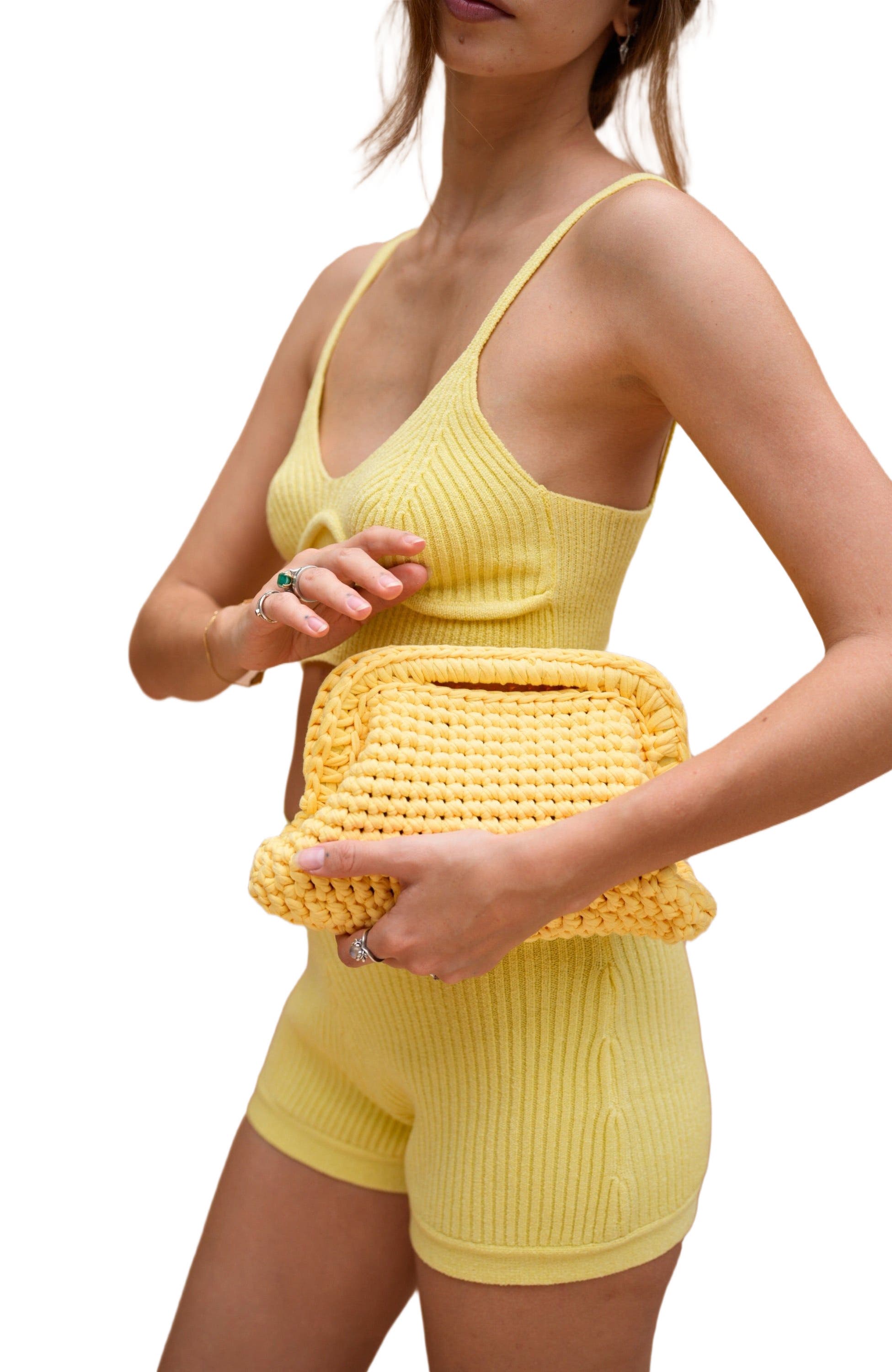 PINK HALEY Cali Top Handle Knit Clutch, Alternate, color, Butter Yellow